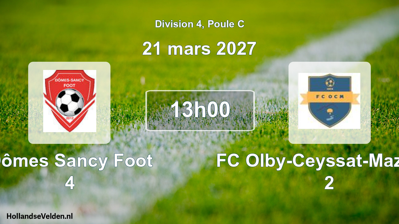 Match programmé: Dômes Sancy Foot 4 - FC Olby-Ceyssat-Mazayes 2 (21 mars 2027)