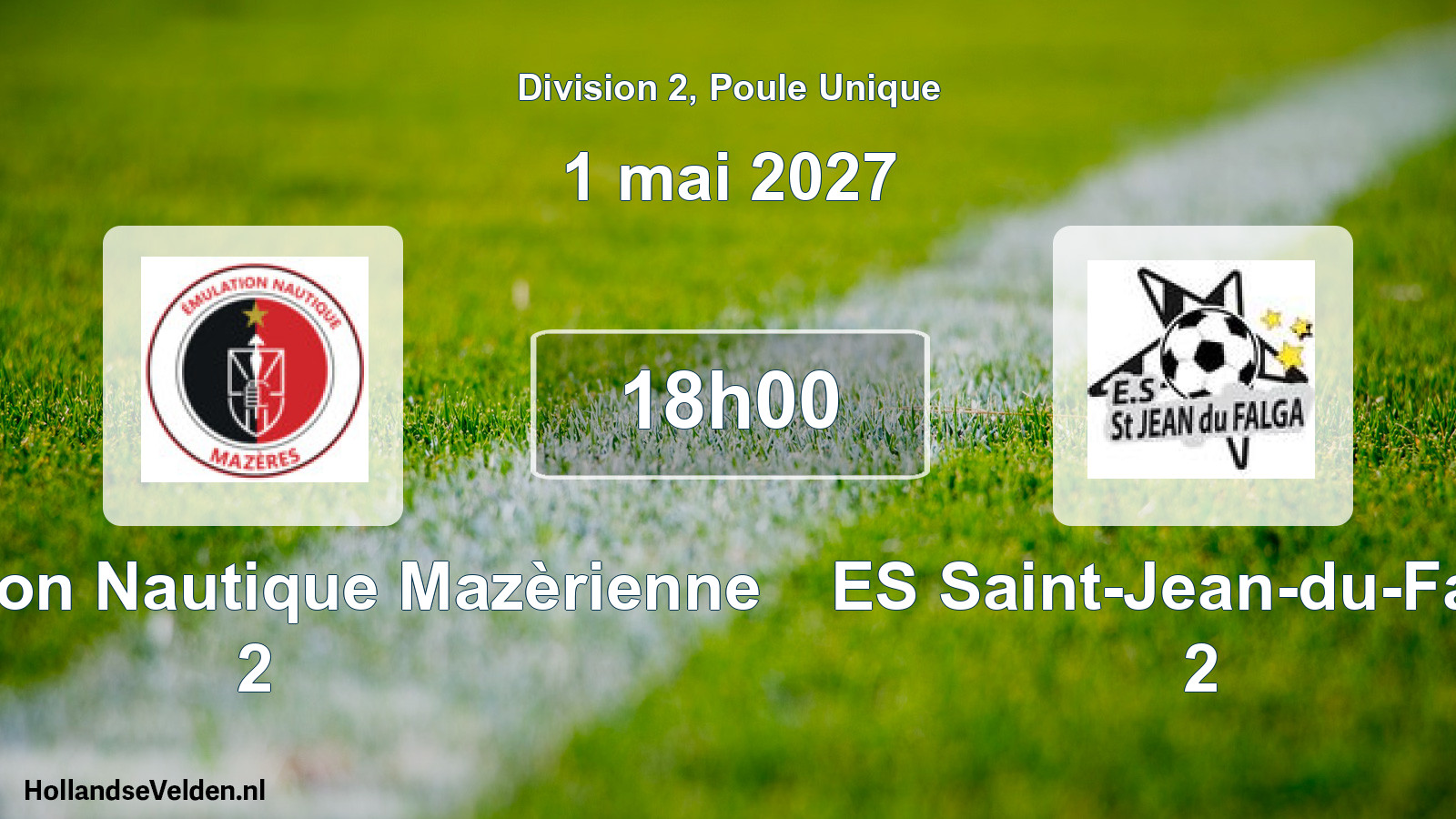 Match programmé: Émulation Nautique Mazèrienne 2 - ES Saint-Jean-du-Falga 2 (1 mai 2027)