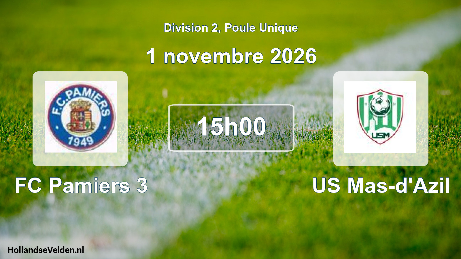 Match programmé: FC Pamiers 3 - US Mas-d'Azil (1 novembre 2026)