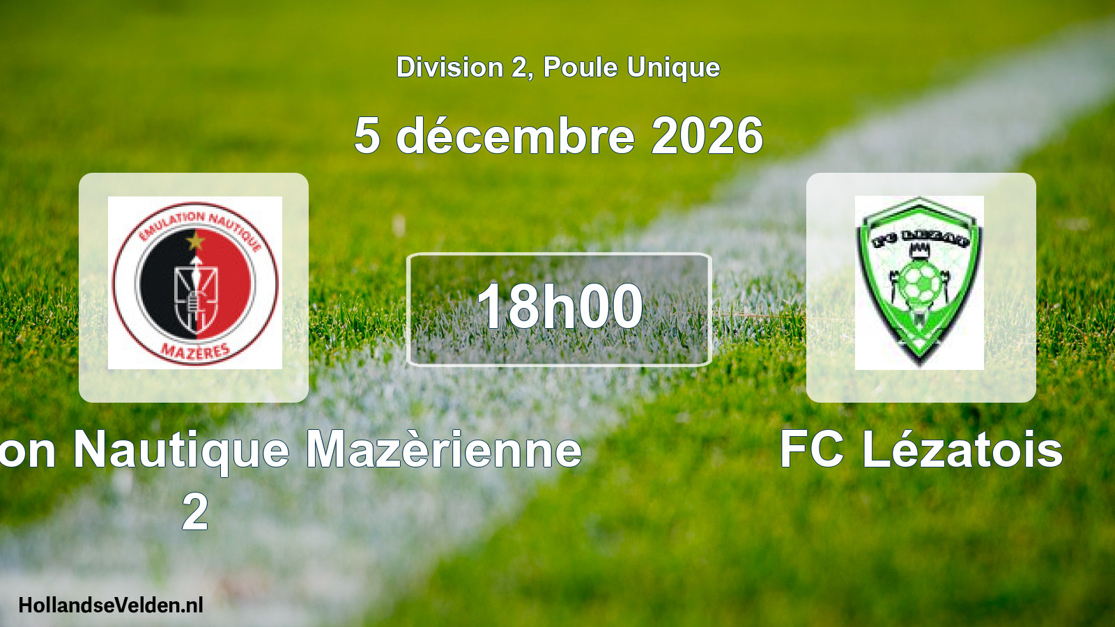 Match programmé: Émulation Nautique Mazèrienne 2 - FC Lézatois (5 décembre 2026)
