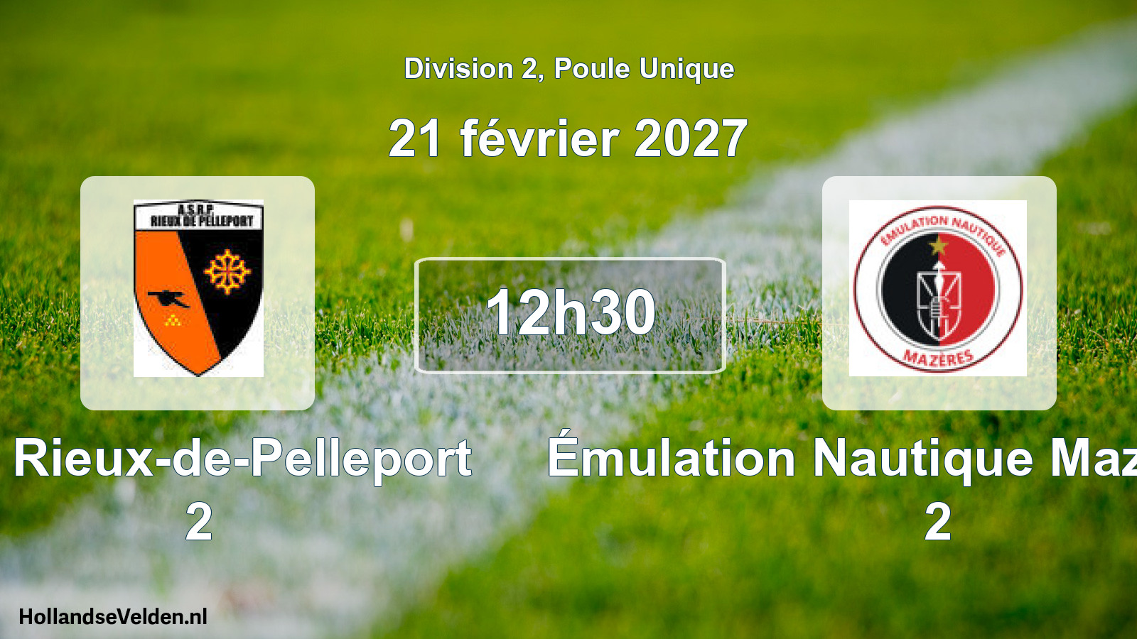 Match programmé: AS Rieux-de-Pelleport 2 - Émulation Nautique Mazèrienne 2 (21 février 2027)