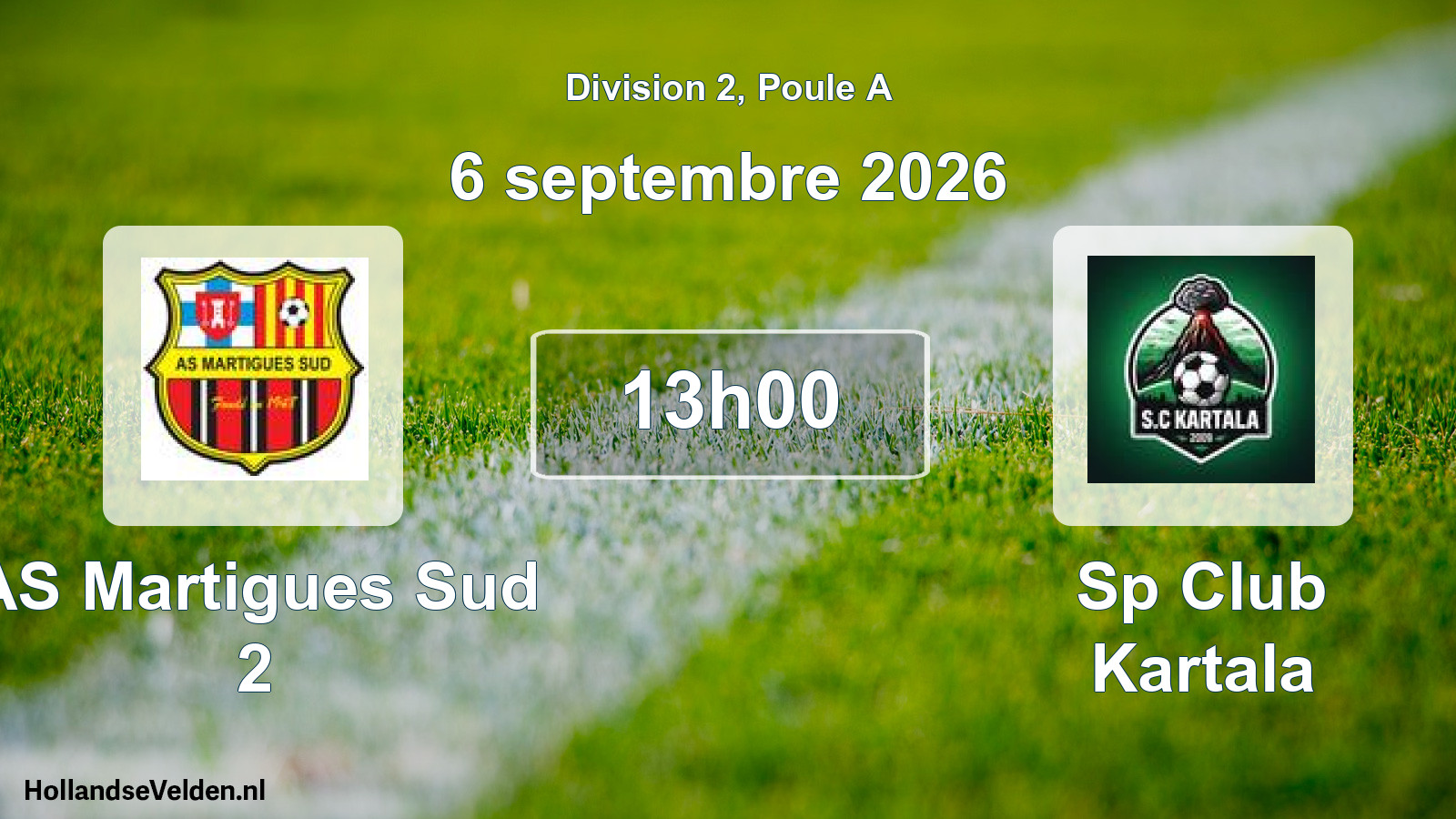 Match programmé: AS Martigues Sud 2 - Sp Club Kartala (6 septembre 2026)