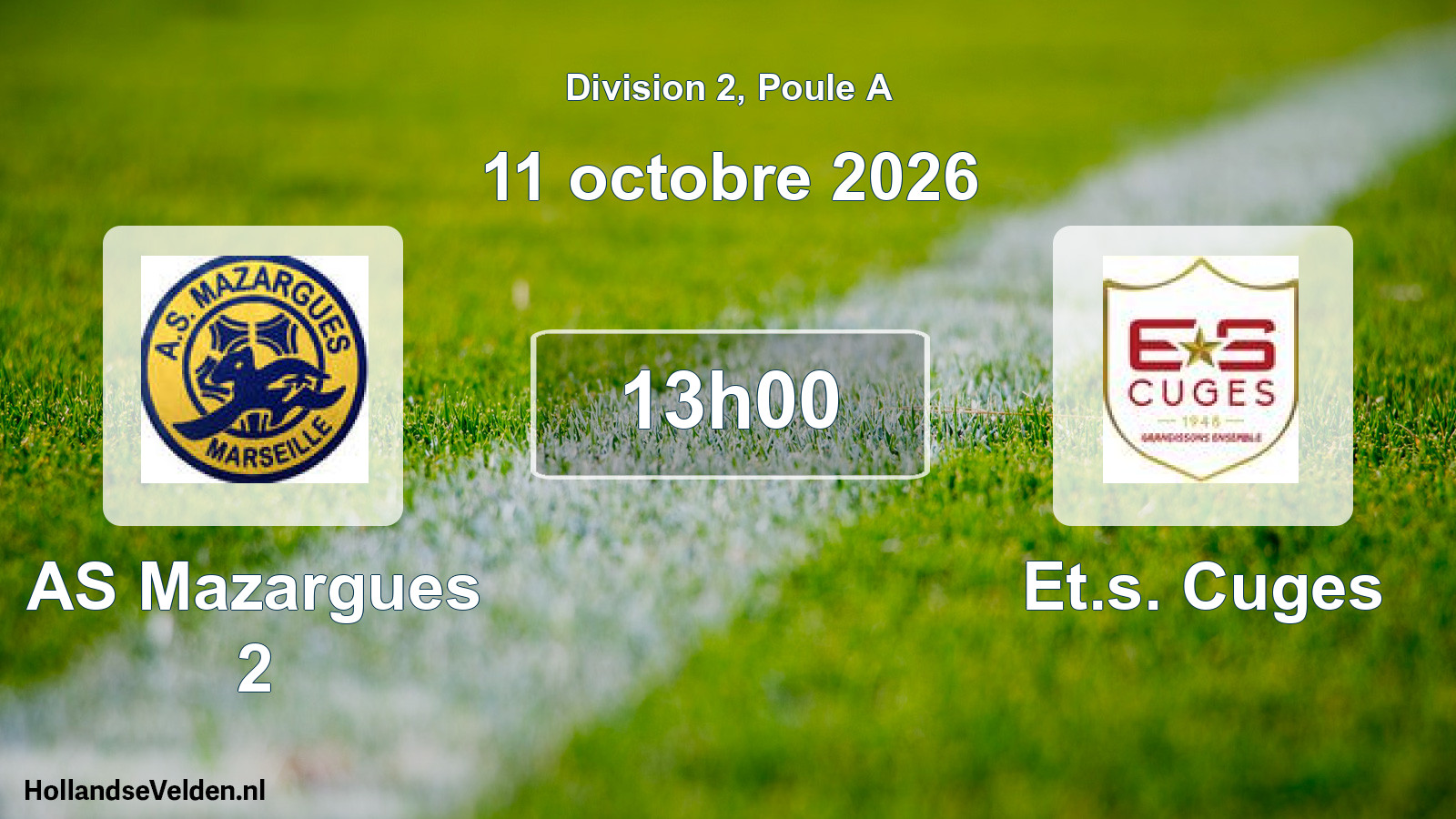 Match programmé: AS Mazargues 2 - Et.s. Cuges (11 octobre 2026)