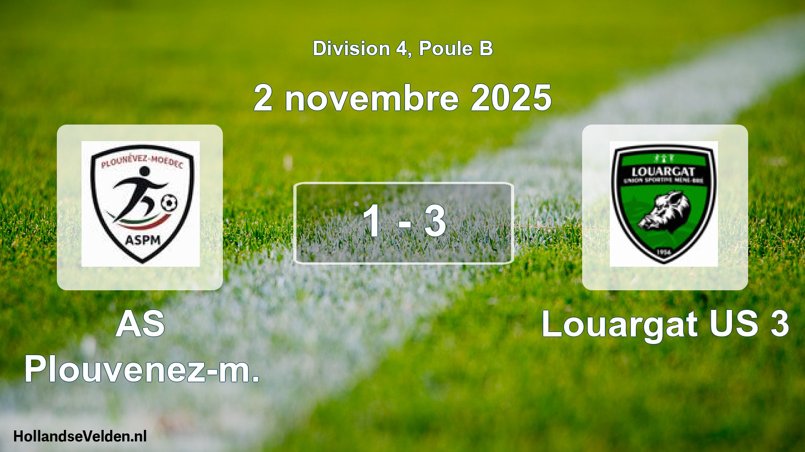 Gespeelde wedstrijd: AS Plouvenez-m. - Louargat US 3 1 - 3 (2 november 2025)
