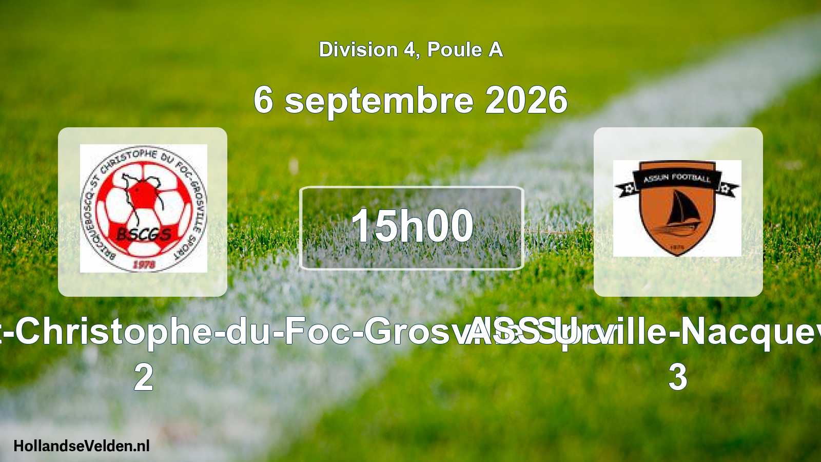 Match programmé: Bricquebosq Saint-Christophe-du-Foc-Grosville Spor 2 - ASS Urville-Nacqueville 3 (6 septembre 2026)