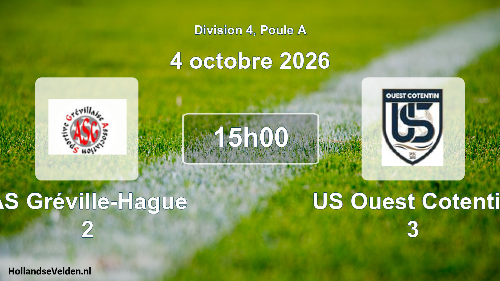 Match programmé: AS Gréville-Hague 2 - US Ouest Cotentin 3 (4 octobre 2026)