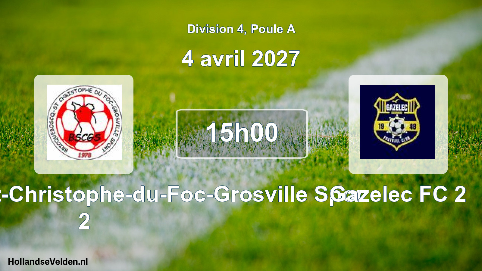 Match programmé: Bricquebosq Saint-Christophe-du-Foc-Grosville Spor 2 - Gazelec FC 2 (4 avril 2027)
