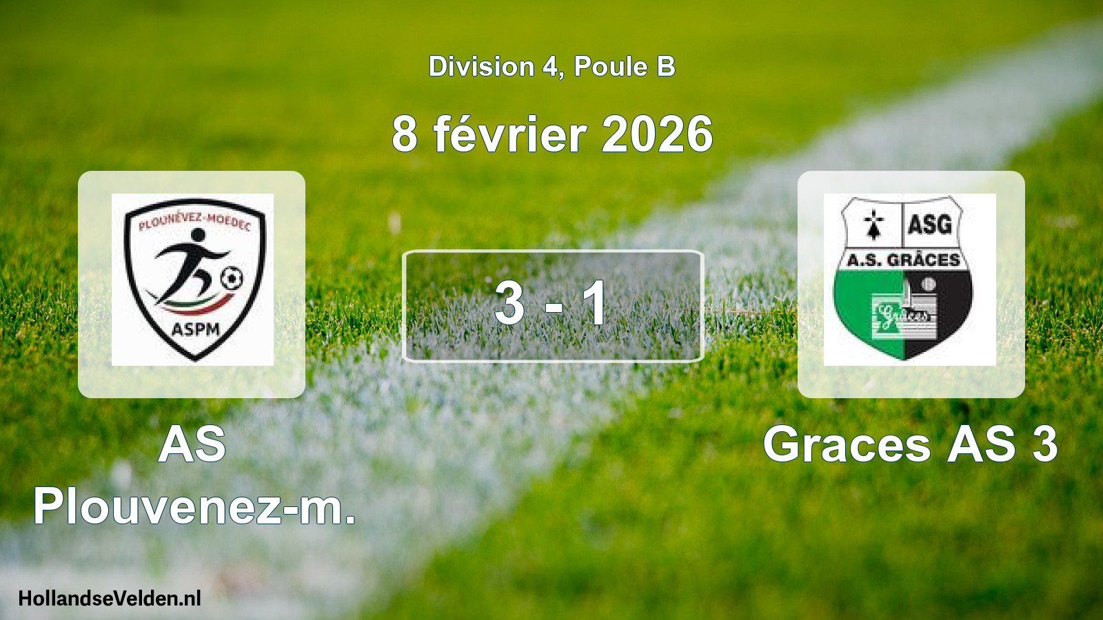 Total number of matches played: AS Plouvenez-m. - Graces AS 3 3 - 1 (8 February 2026)