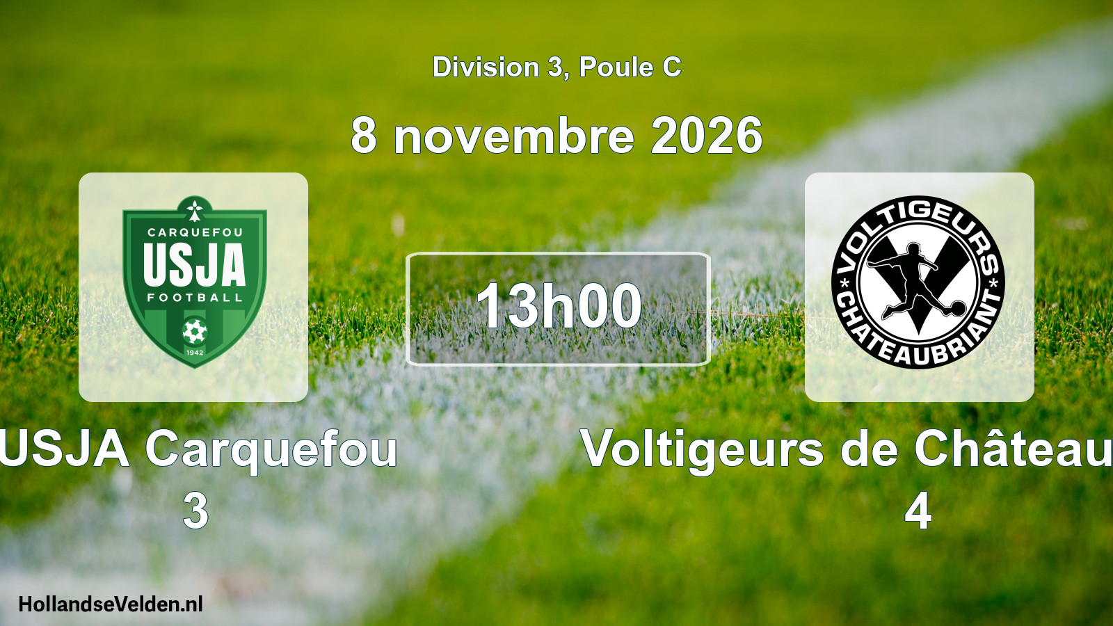 Match programmé: USJA Carquefou 3 - Voltigeurs de Châteaubriant 4 (8 novembre 2026)