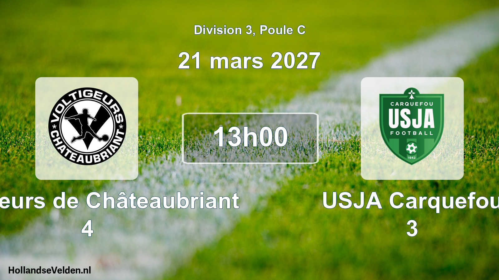 Match programmé: Voltigeurs de Châteaubriant 4 - USJA Carquefou 3 (21 mars 2027)
