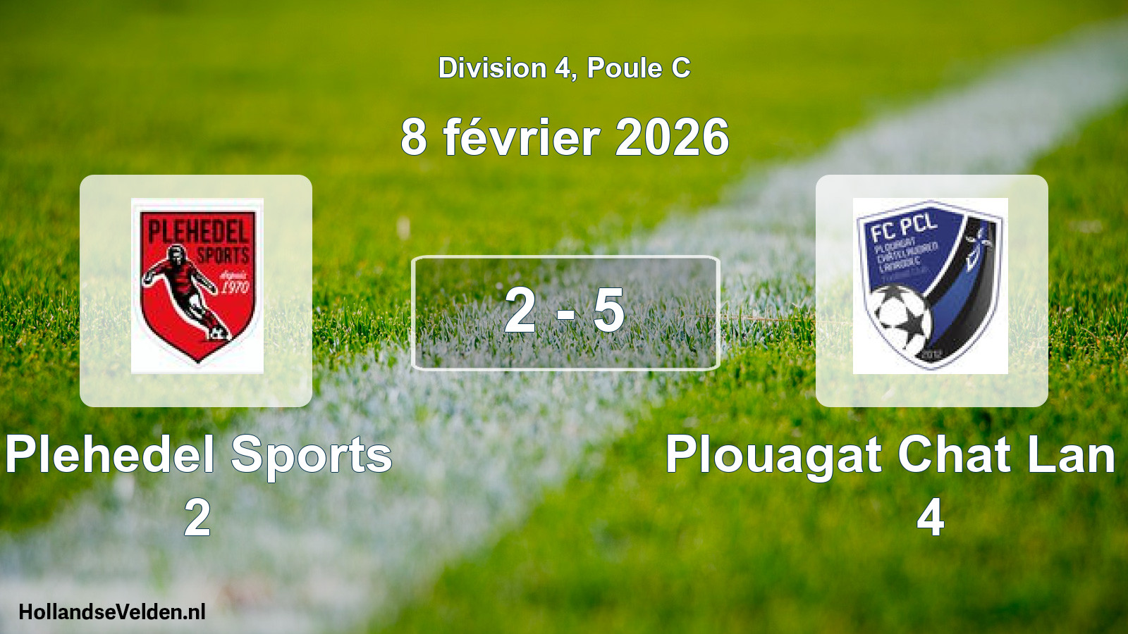 Match joué: Plehedel Sports 2 - Plouagat Chat Lan FC 4 2 - 5 (8 février 2026)