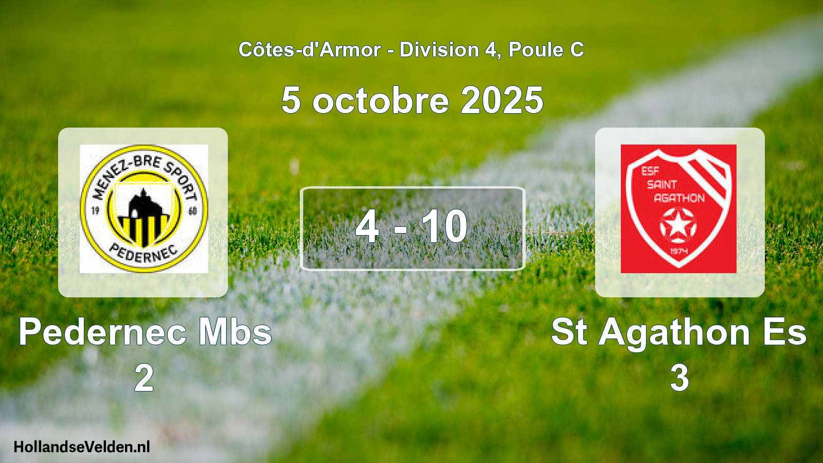 Gespeelde wedstrijd: Pedernec Mbs 2 - St Agathon Es 3 4 - 10 (5 octobre 2025)