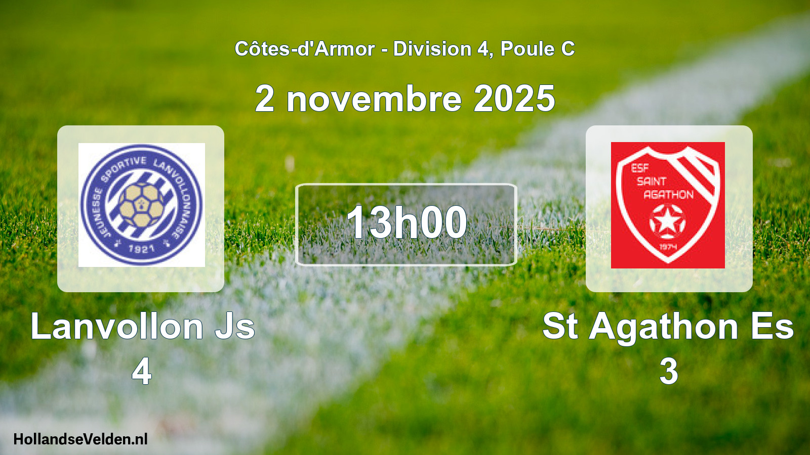 Geplande wedstrijd: Lanvollon Js 4 - St Agathon Es 3 (2 november 2025)