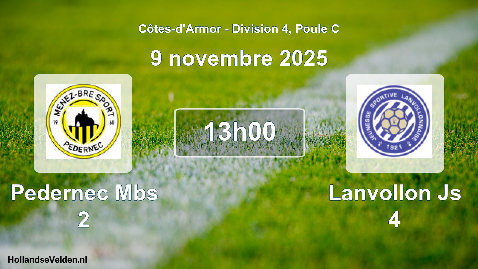 Geplande wedstrijd: Pedernec Mbs 2 - Lanvollon Js 4 (9 november 2025)