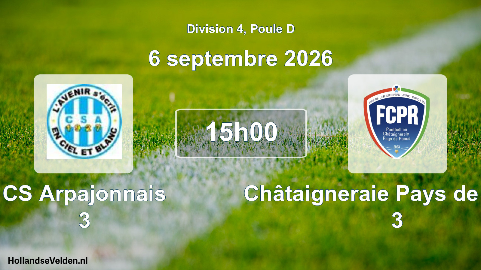 Match programmé: CS Arpajonnais 3 - Châtaigneraie Pays de Rance 3 (6 septembre 2026)