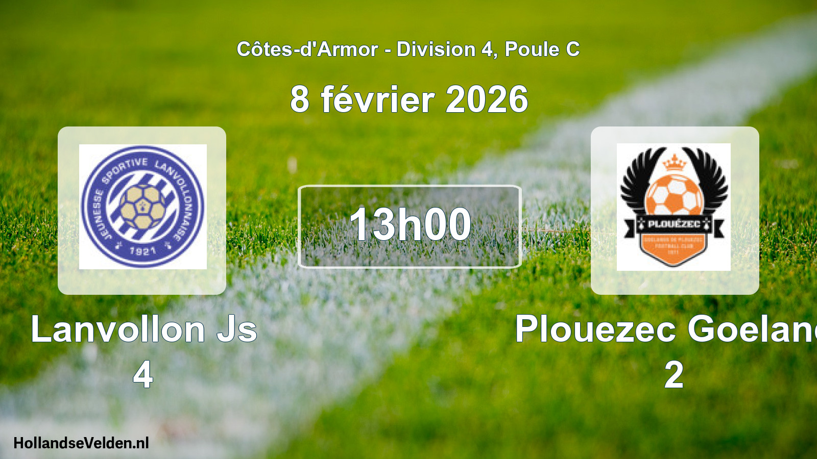 Geplande wedstrijd: Lanvollon Js 4 - Plouezec Goeland 2 (8 februari 2026)
