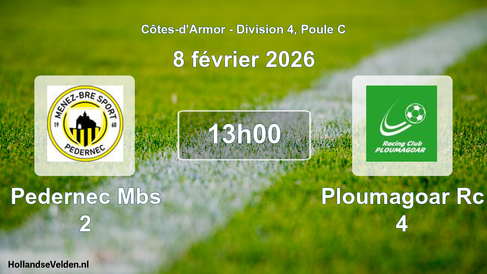 Geplande wedstrijd: Pedernec Mbs 2 - Ploumagoar Rc 4 (8 février 2026)