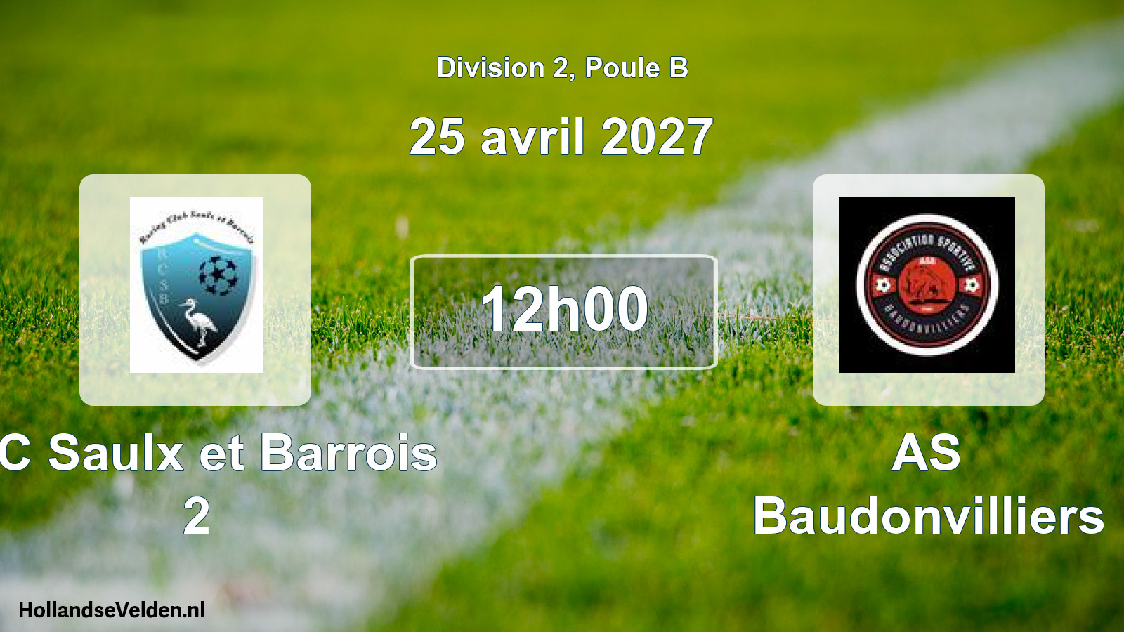Match programmé: RC Saulx et Barrois 2 - AS Baudonvilliers (25 avril 2027)