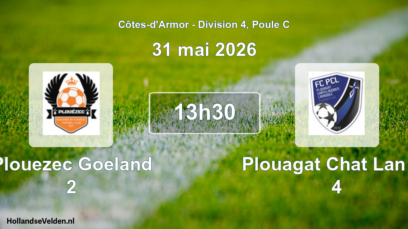 Geplande wedstrijd: Plouezec Goeland 2 - Plouagat Chat Lan Fc 4 (31 mai 2026)