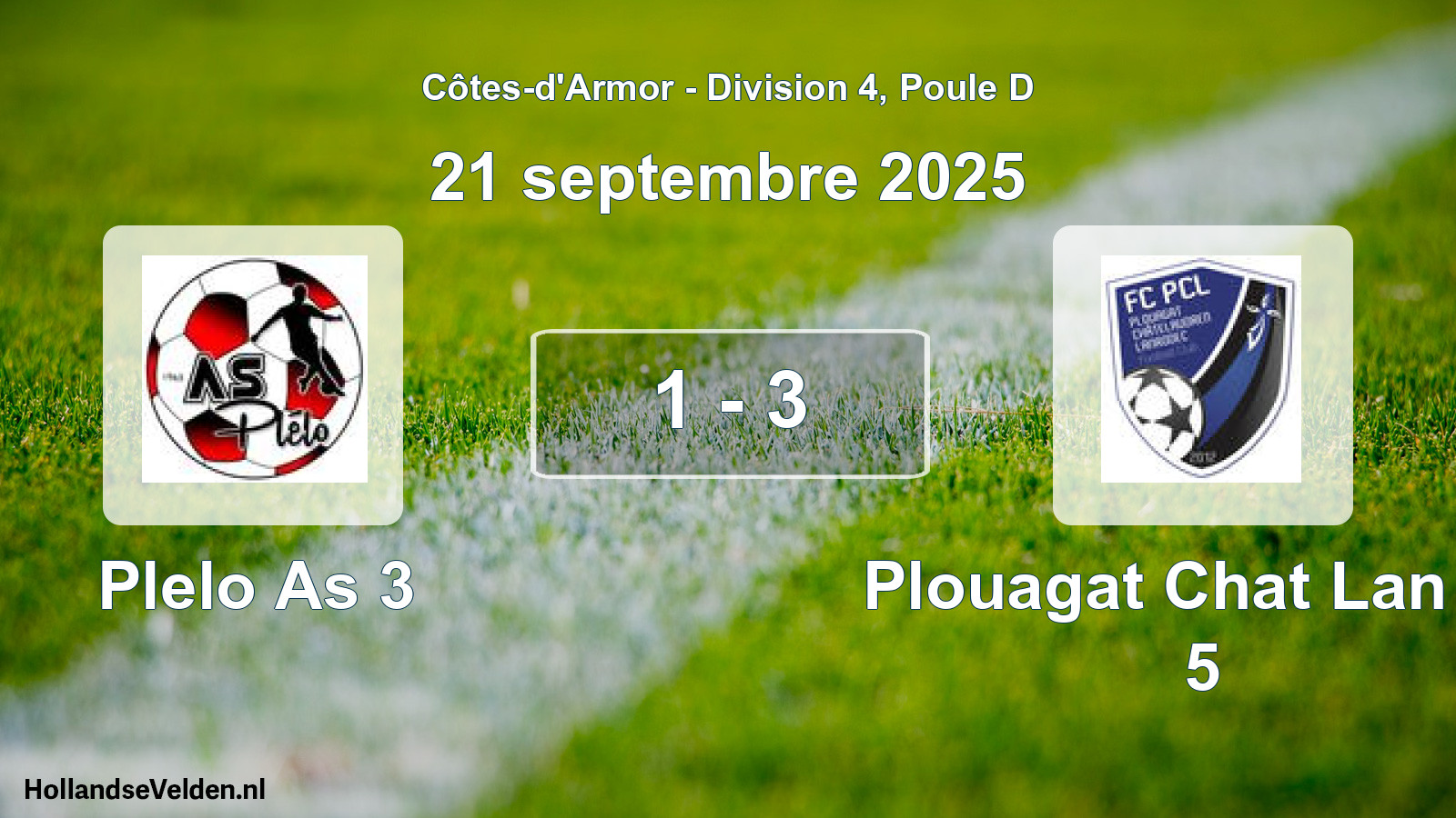 Gespeelde wedstrijd: Plelo As 3 - Plouagat Chat Lan Fc 5 1 - 3 (21 septembre 2025)