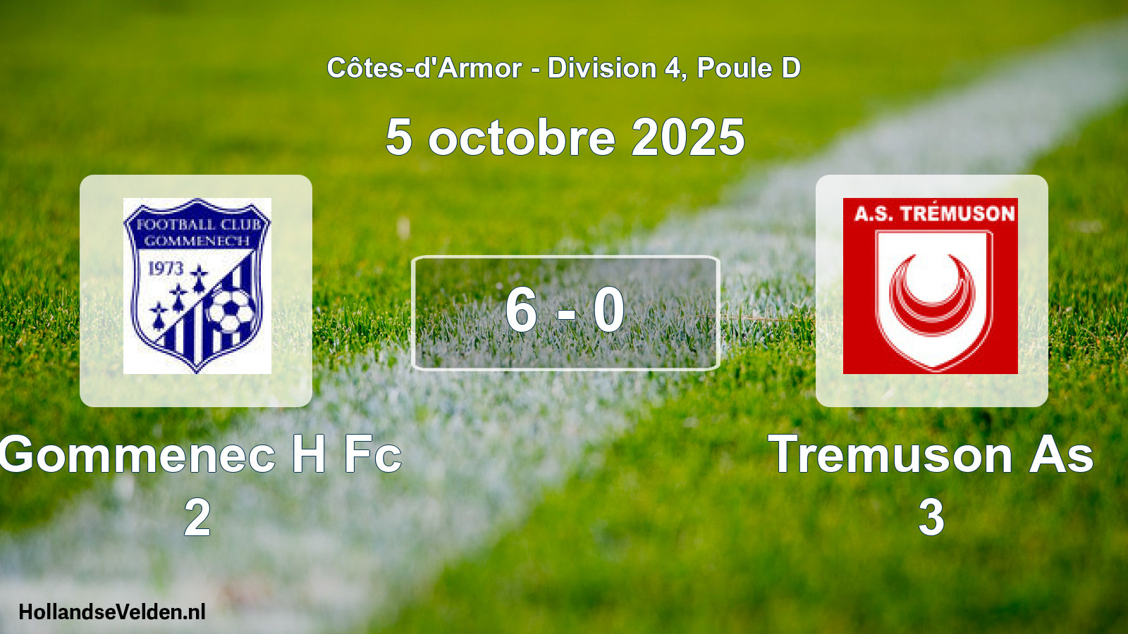 Gespeelde wedstrijd: Gommenec H Fc 2 - Tremuson As 3 6 - 0 (5 octobre 2025)