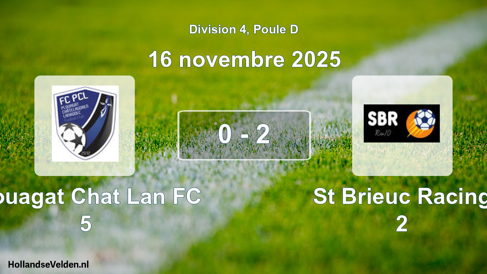 Match joué: Plouagat Chat Lan FC 5 - St Brieuc Racing 2 0 - 2 (16 novembre 2025)