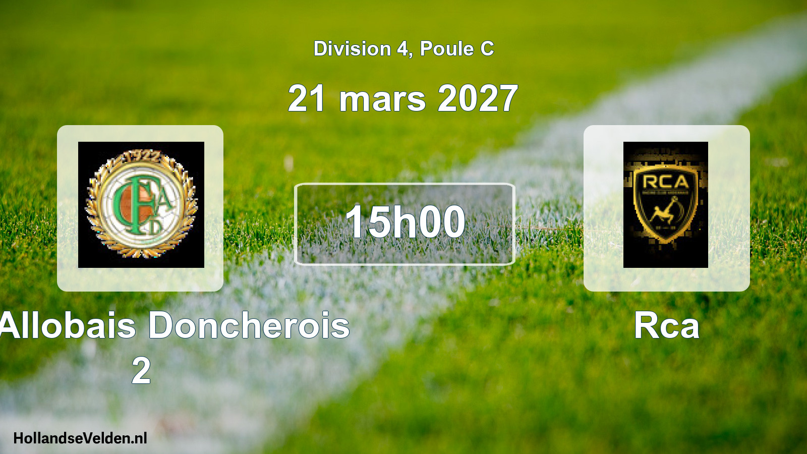 Match programmé: FC Allobais Doncherois 2 - Rca (21 mars 2027)
