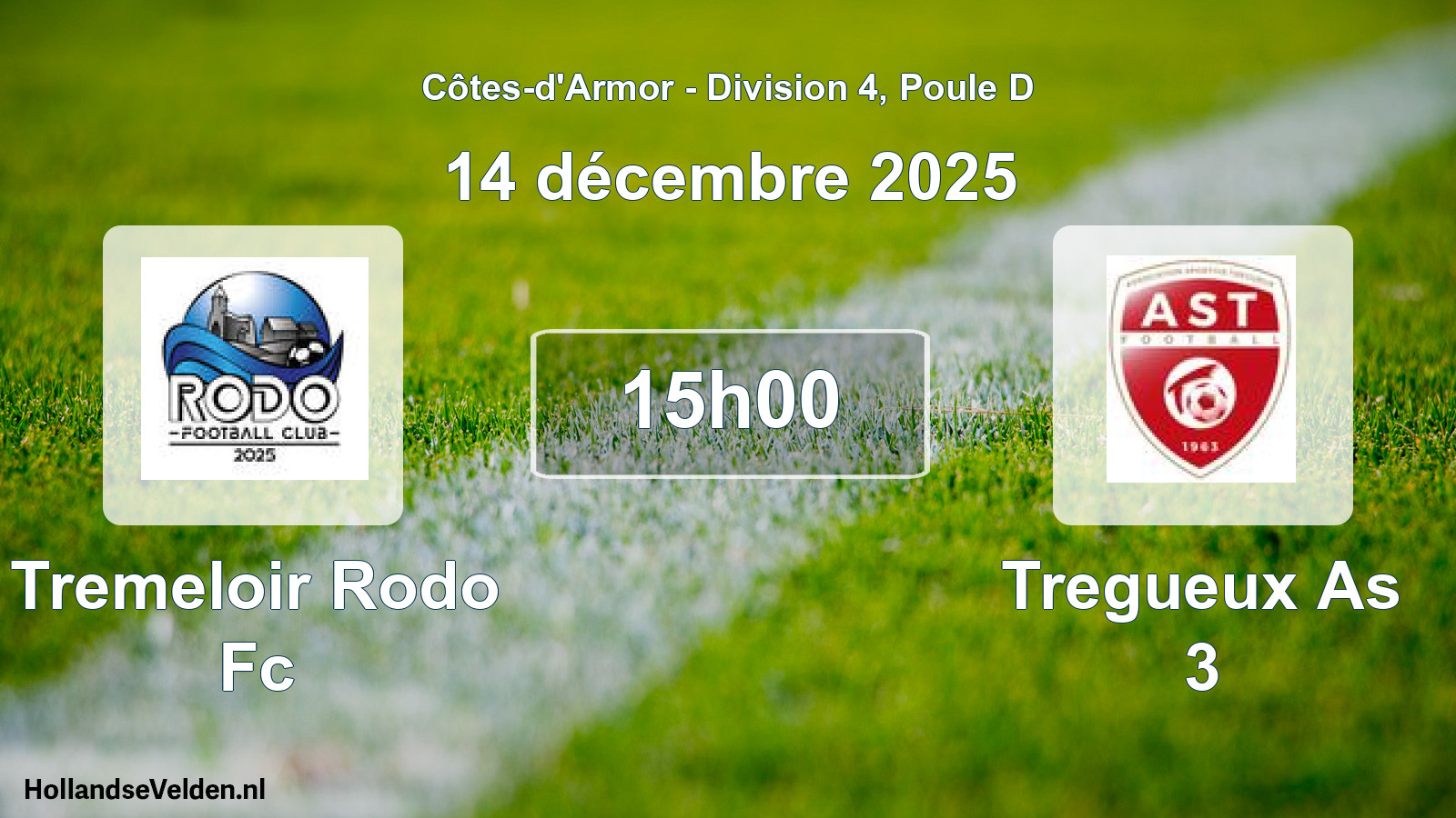 Geplande wedstrijd: Tremeloir Rodo Fc - Tregueux As 3 (14 décembre 2025)