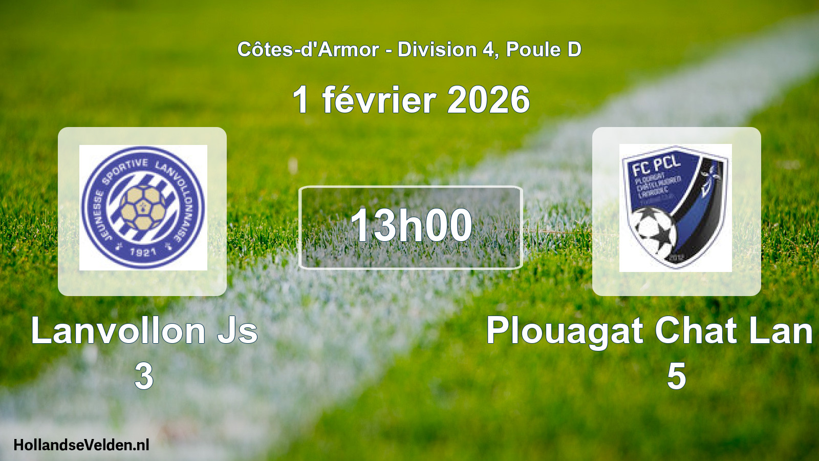Geplande wedstrijd: Lanvollon Js 3 - Plouagat Chat Lan Fc 5 (1 février 2026)