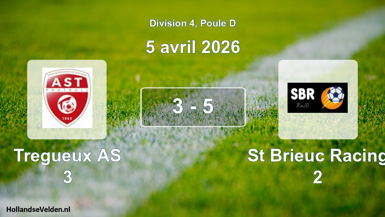 Gespeelde wedstrijd: Tregueux AS 3 - St Brieuc Racing 2 3 - 5 (5 april 2026)