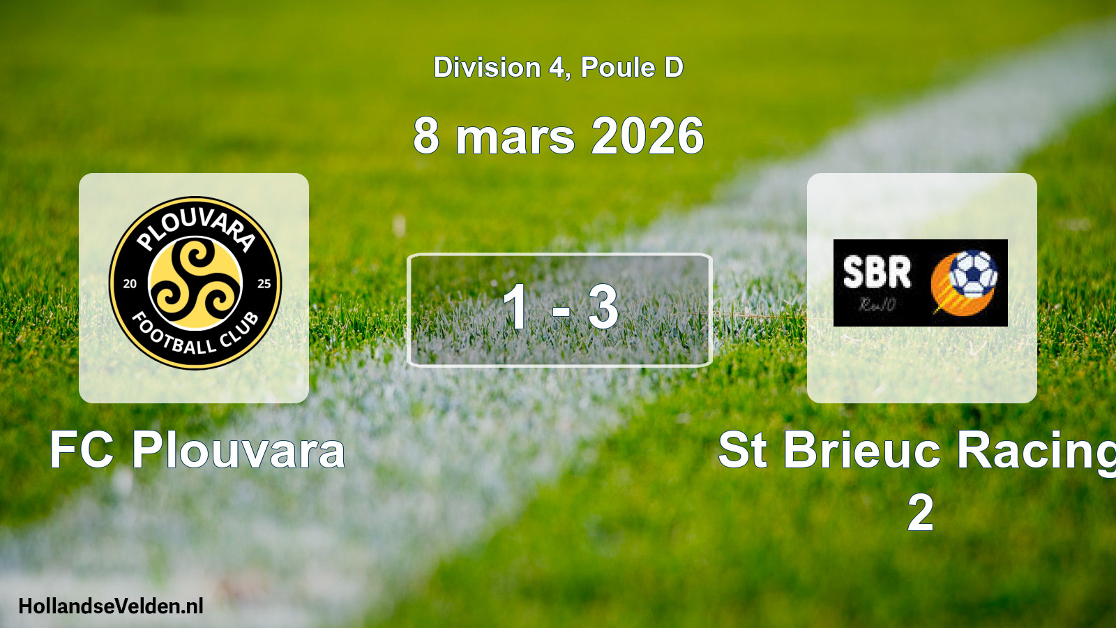 Match joué: FC Plouvara - St Brieuc Racing 2 1 - 3 (8 mars 2026)
