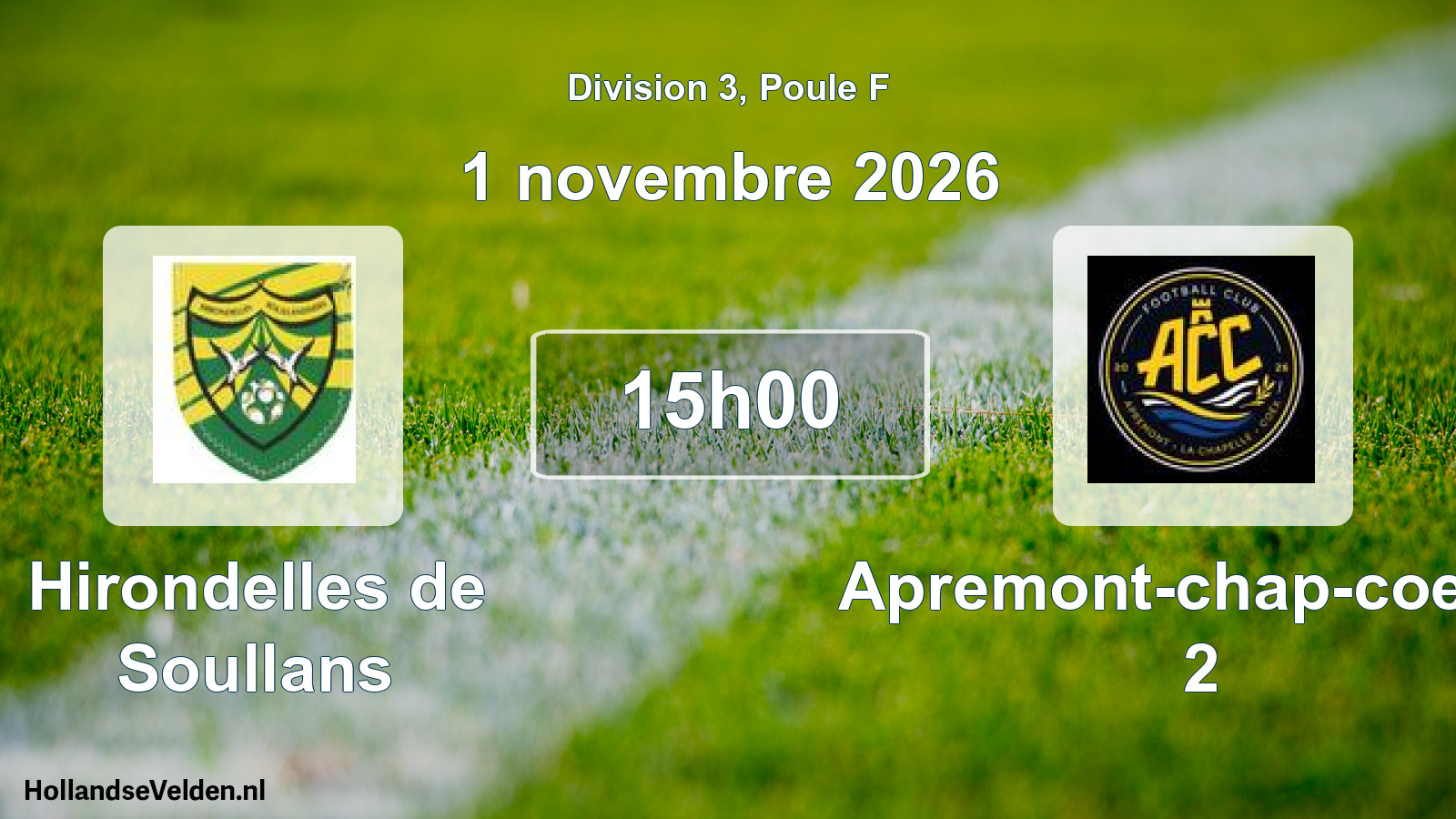 Match programmé: Hirondelles de Soullans - Apremont-chap-coe Fc 2 (1 novembre 2026)