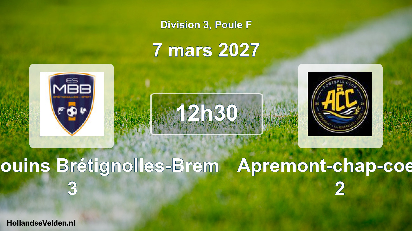 Match programmé: ES Marsouins Brétignolles-Brem 3 - Apremont-chap-coe Fc 2 (7 mars 2027)