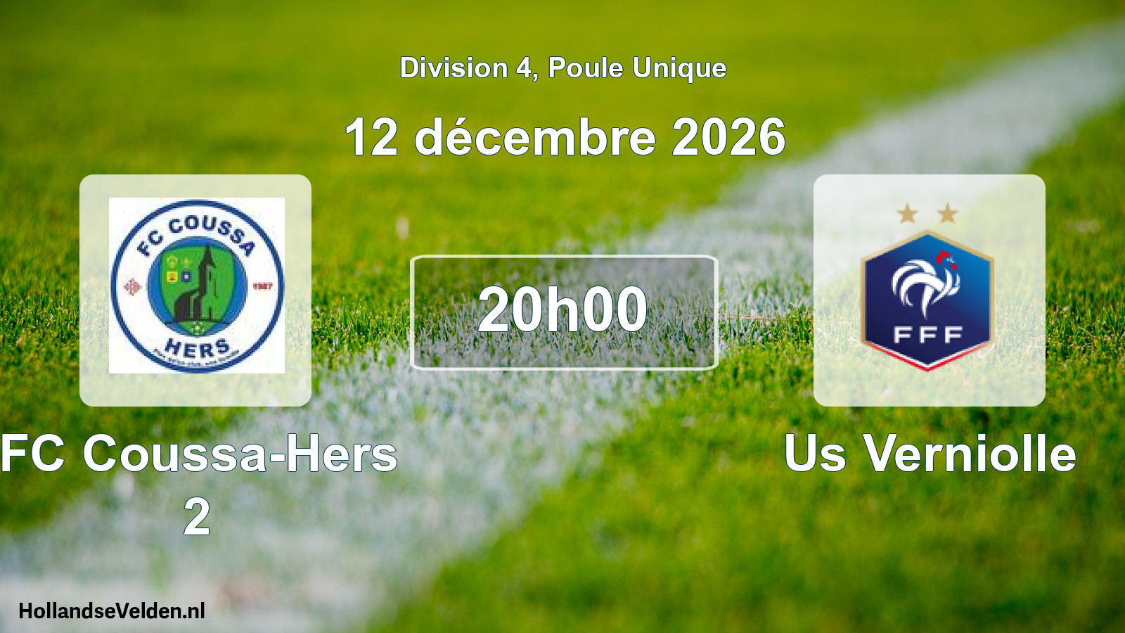 Match programmé: FC Coussa-Hers 2 - Us Verniolle (12 décembre 2026)