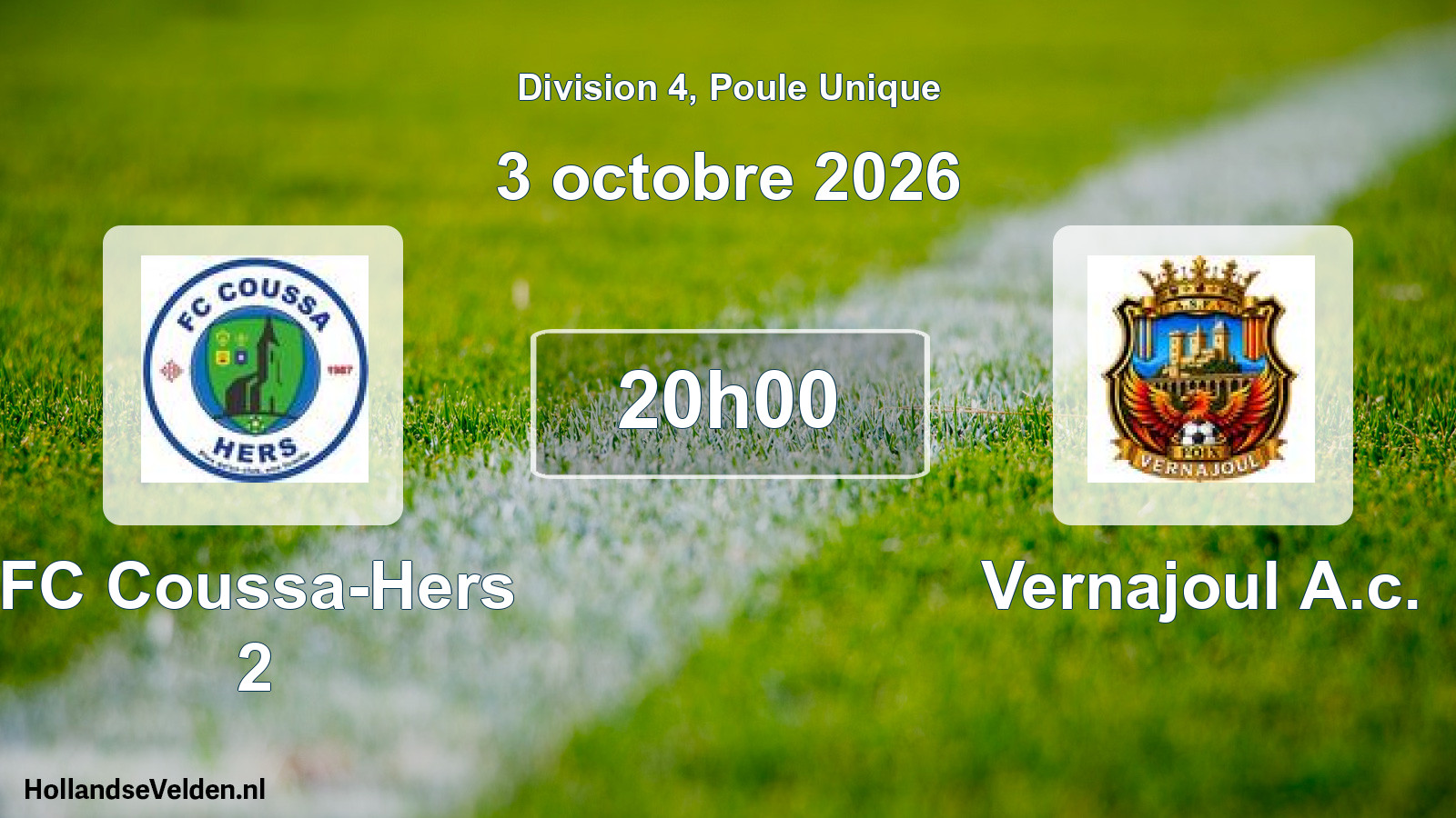 Match programmé: FC Coussa-Hers 2 - Vernajoul A.c. (3 octobre 2026)