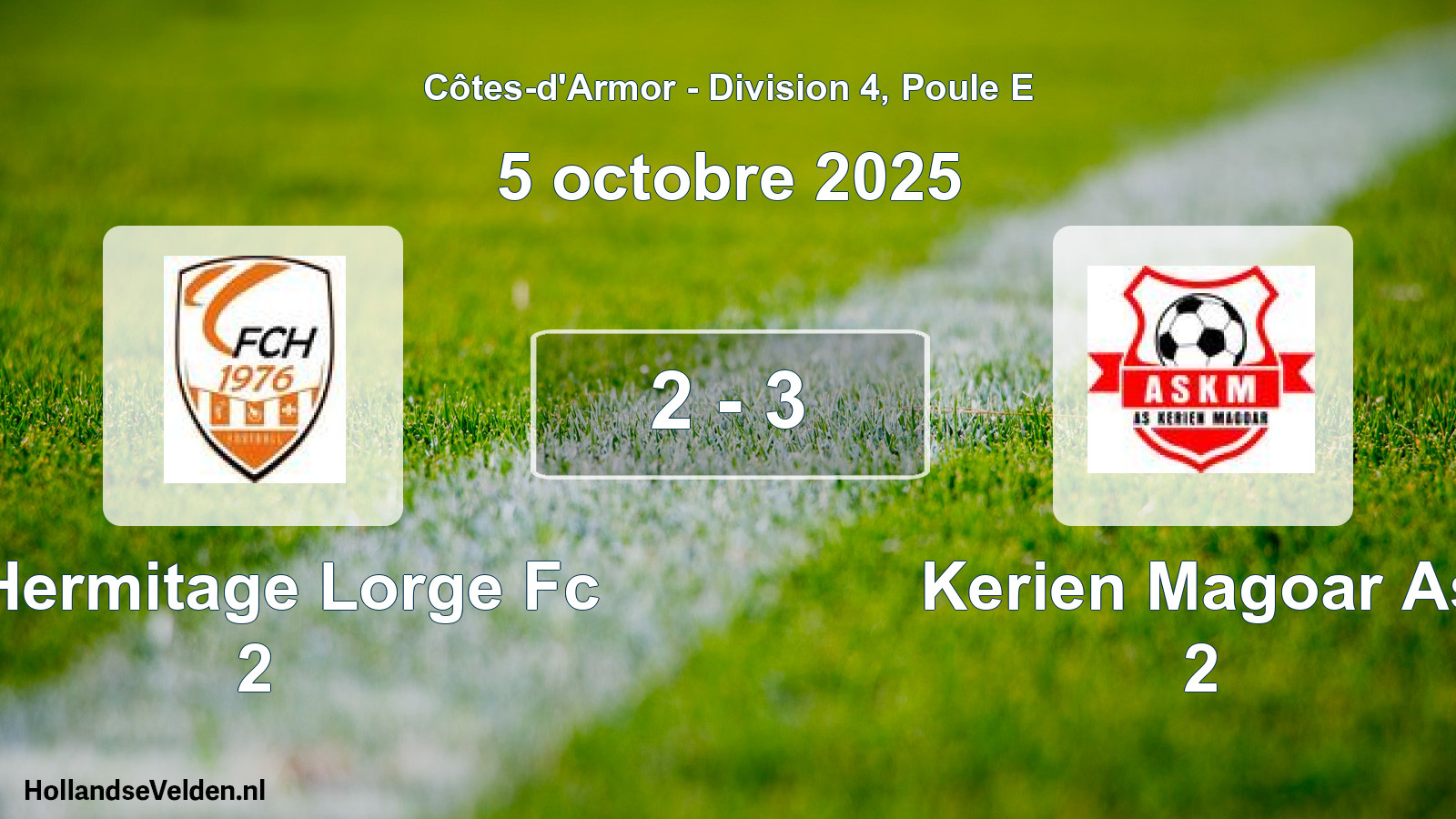 Total number of matches played: L Hermitage Lorge Fc 2 - Kerien Magoar As 2 2 - 3 (5 October 2025)