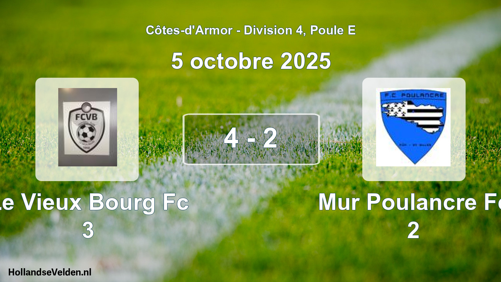 Total number of matches played: Le Vieux Bourg Fc 3 - Mur Poulancre Fc 2 4 - 2 (5 October 2025)