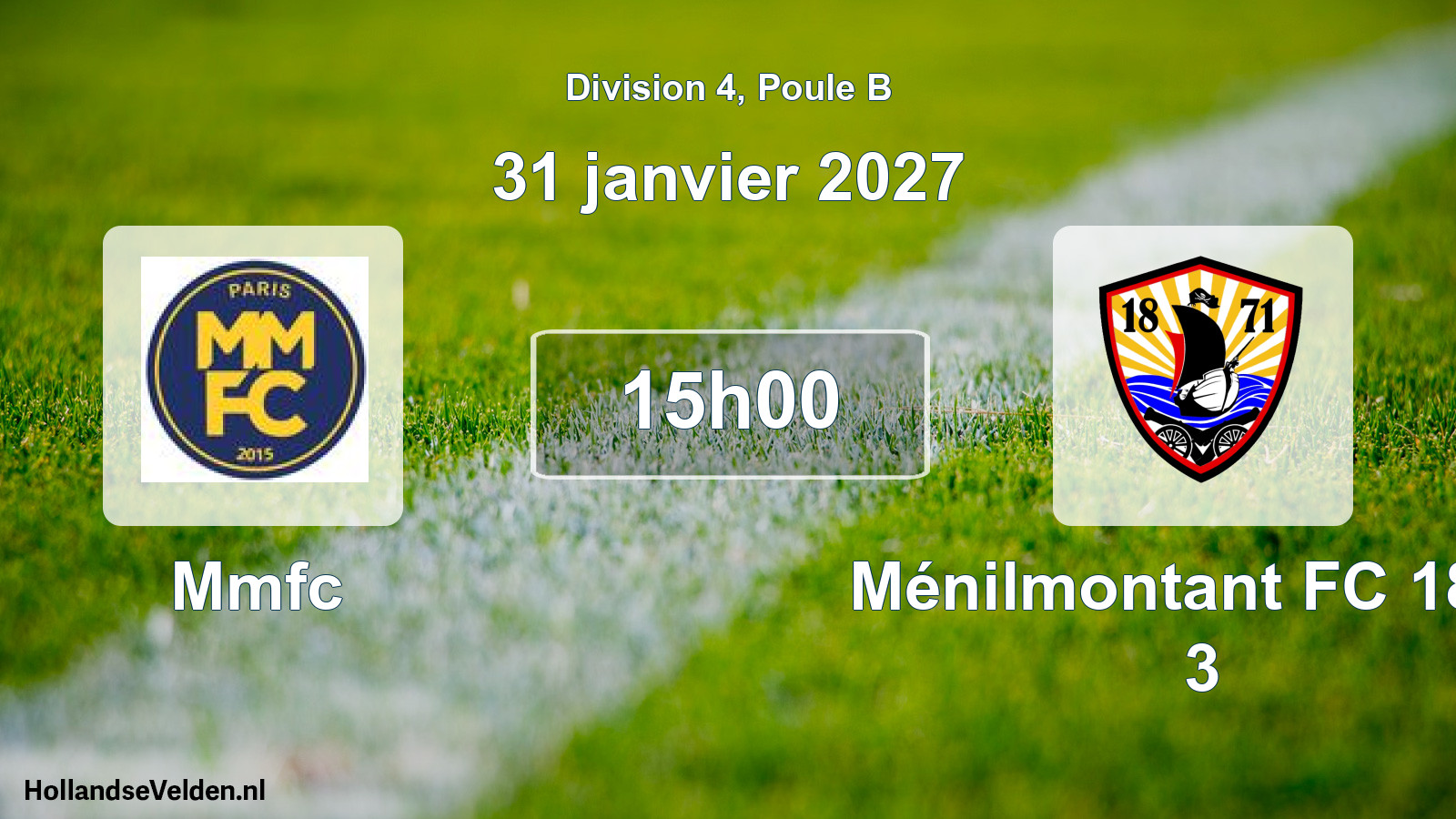 Match programmé: Mmfc - Ménilmontant FC 1871 3 (31 janvier 2027)