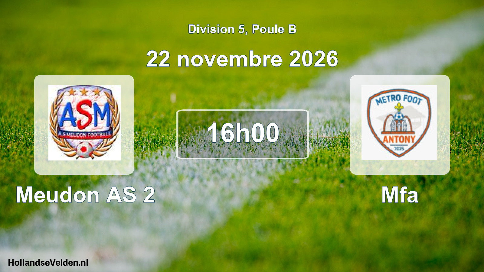 Scheduled Match: Meudon AS 2 - Mfa (22 November 2026)