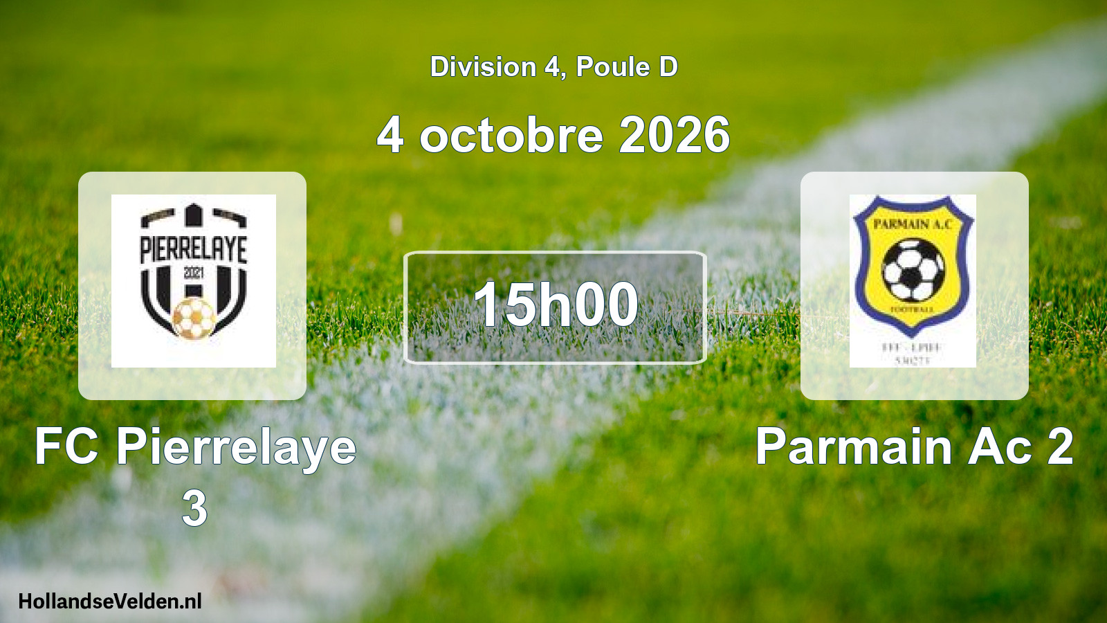 Match programmé: FC Pierrelaye 3 - Parmain Ac 2 (4 octobre 2026)