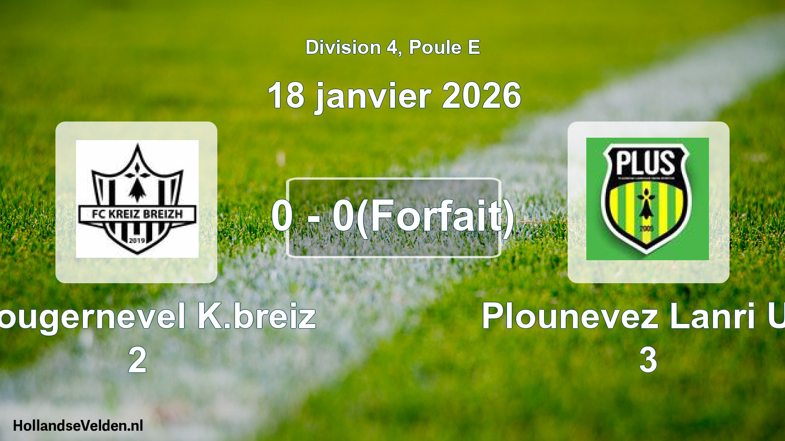 Match joué: Plougernevel K.breiz 2 - Plounevez Lanri US 3 0 - 0(Forfait) (18 janvier 2026)