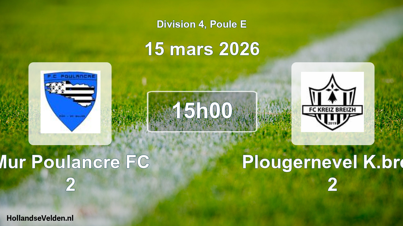 Match programmé: Mur Poulancre FC 2 - Plougernevel K.breiz 2 (15 mars 2026)