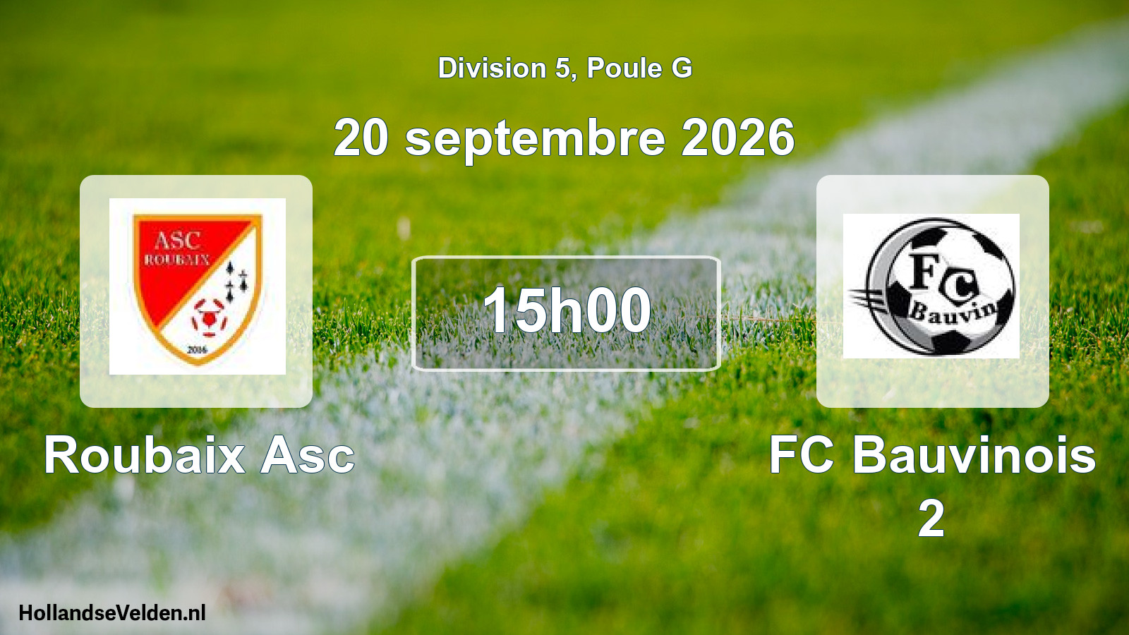 Match programmé: Roubaix Asc - FC Bauvinois 2 (20 septembre 2026)