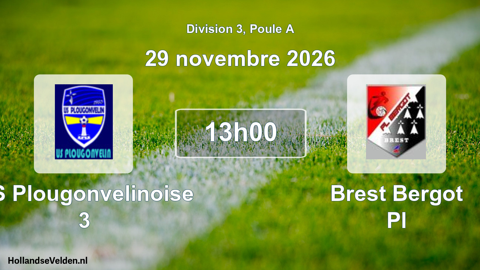 Match programmé: US Plougonvelinoise 3 - Brest Bergot Pl (29 novembre 2026)