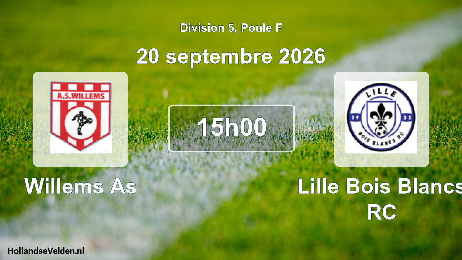 Match programmé: Willems As - Lille Bois Blancs RC (20 septembre 2026)