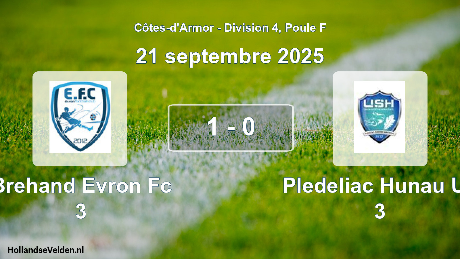 Gespeelde wedstrijd: Brehand Evron Fc 3 - Pledeliac Hunau Us 3 1 - 0 (21 september 2025)