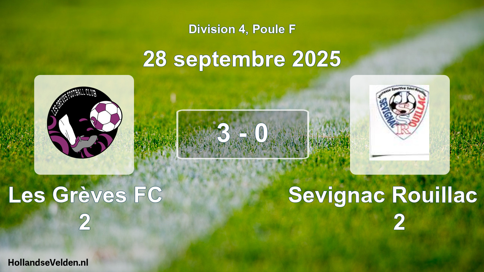 Total number of matches played: Les Grèves FC 2 - Sevignac Rouillac JS 2 3 - 0 (28 September 2025)