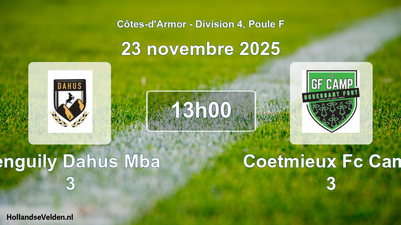 Geplande wedstrijd: Penguily Dahus Mba 3 - Coetmieux Fc Camp 3 (23 novembre 2025)