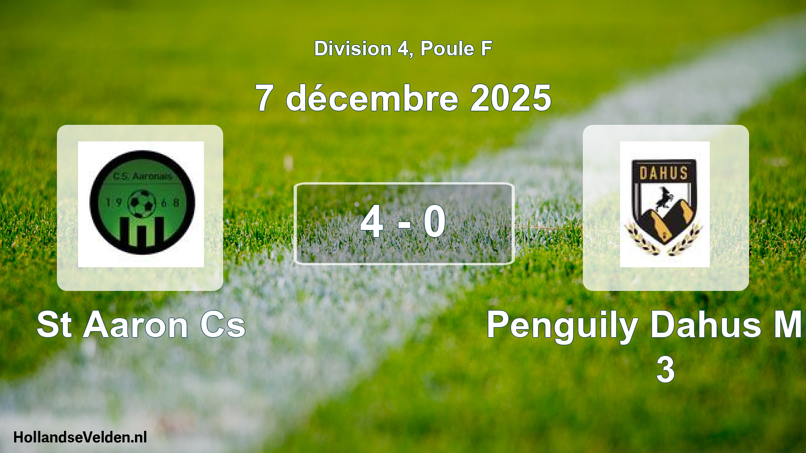 Gespeelde wedstrijd: St Aaron Cs - Penguily Dahus Mba 3 4 - 0 (7 december 2025)
