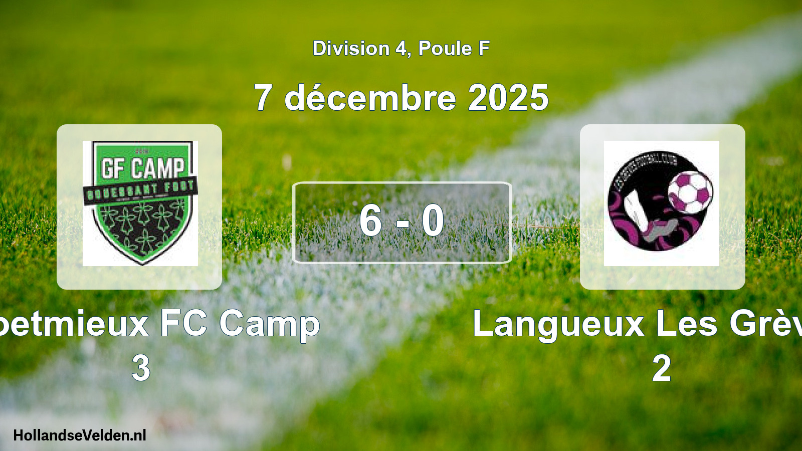 Gespeelde wedstrijd: Coetmieux FC Camp 3 - Langueux Les Grèves 2 6 - 0 (7 december 2025)